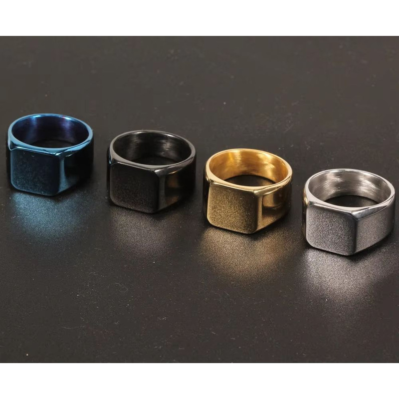 Fashion Stainless Steel Mens Square Ring Black Gold And Silver Hiphop Party Jewelry Gift 5