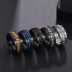 stainless steel chain spinner ring for men and women punk style fidget jewelry