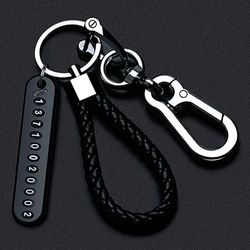 trendy diy mobile phone number plate leather rope car keychain for men