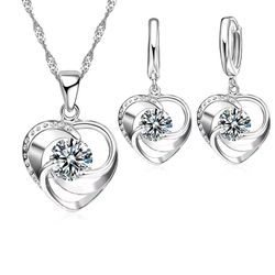 925 sterling silver heart necklace and earrings set for women