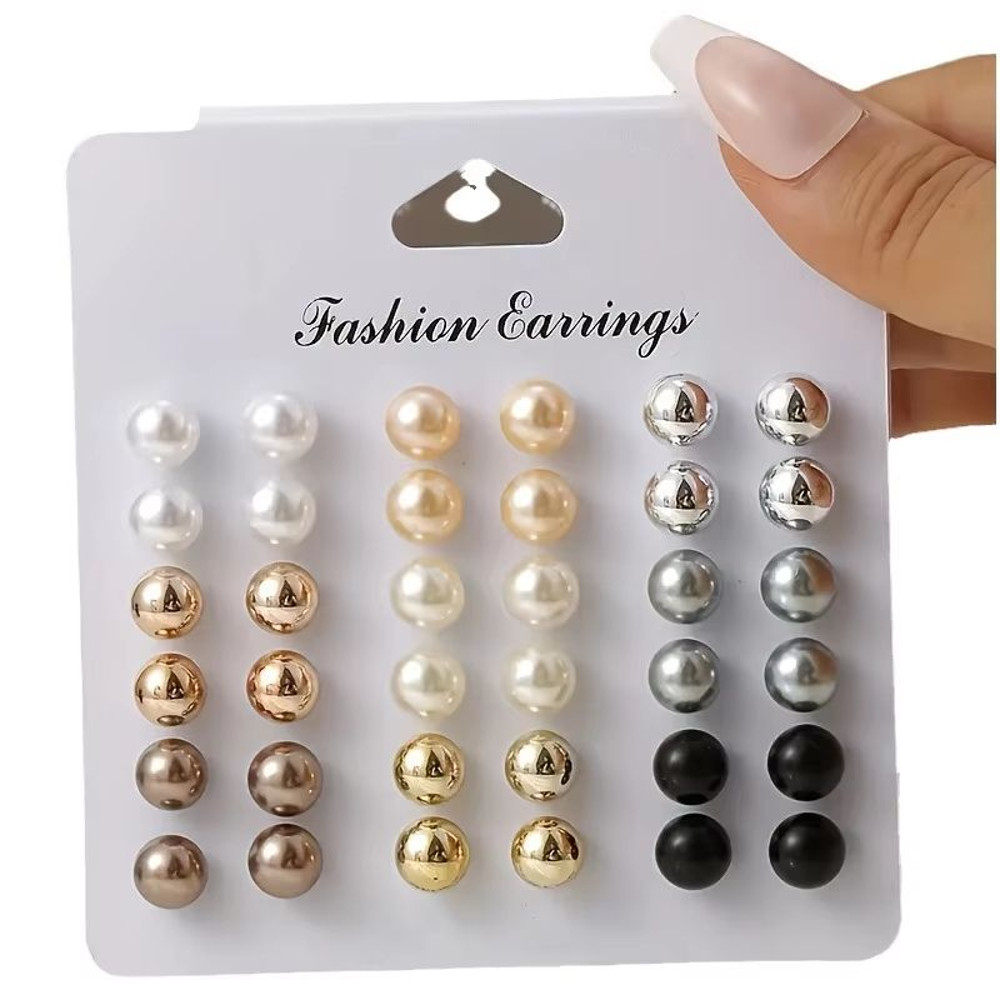 Elegant Multi Color Pearl Stud Earrings Set For Women 18 Pairs 3