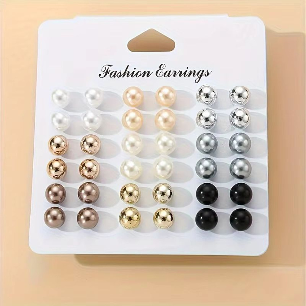 Elegant Multi Color Pearl Stud Earrings Set For Women 18 Pairs 4