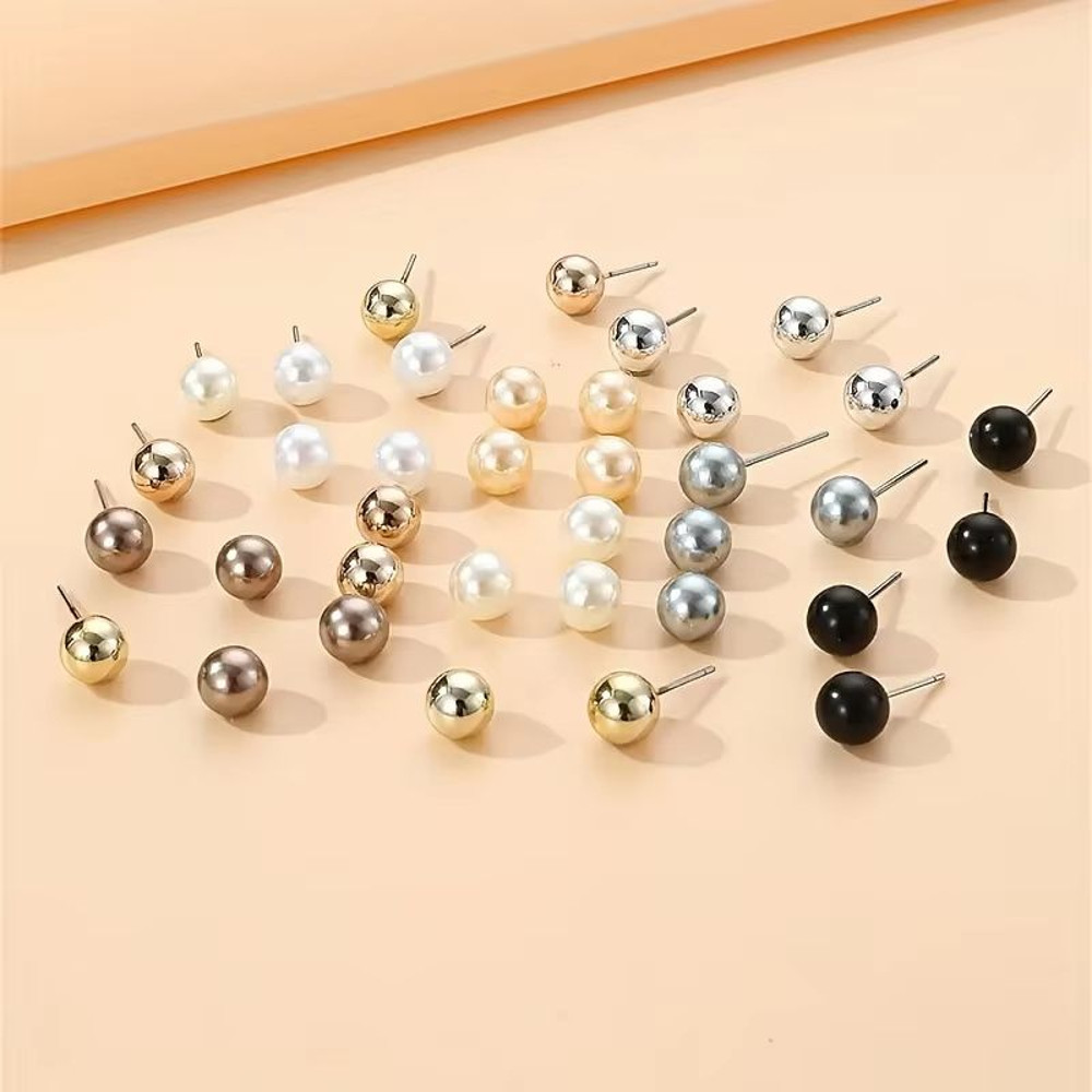Elegant Multi Color Pearl Stud Earrings Set For Women 18 Pairs 5