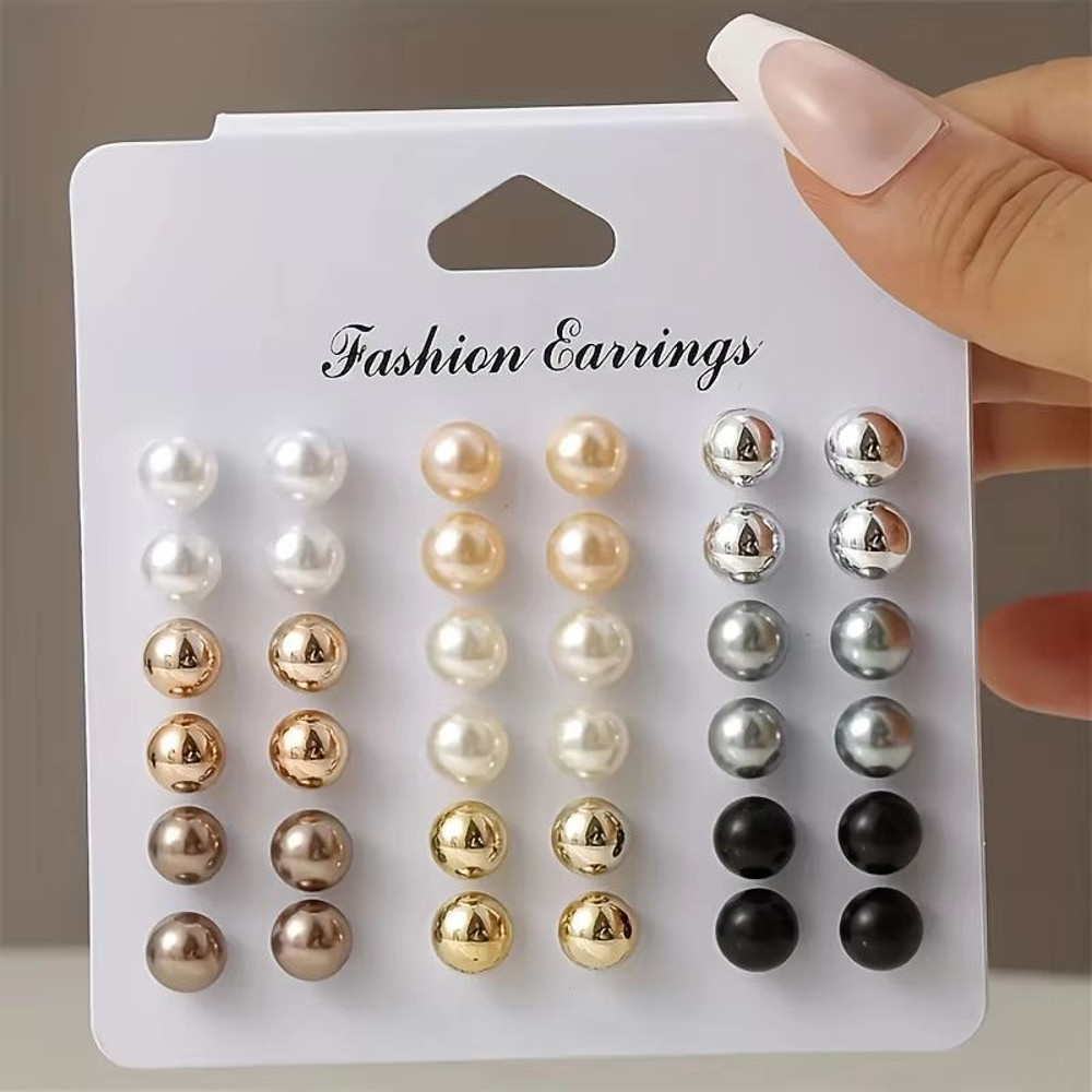 Elegant Multi Color Pearl Stud Earrings Set For Women 18 Pairs 6