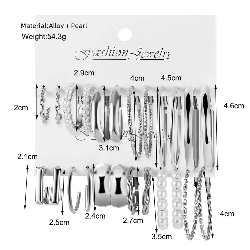 Vintage Silver Y2K Pearl Hoop Earrings Set For Women 24 Pcs 1