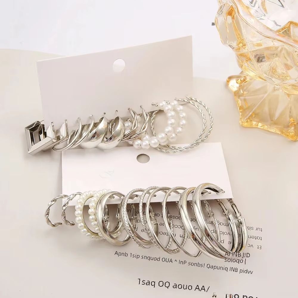 Vintage Silver Y2K Pearl Hoop Earrings Set For Women 24 Pcs 3