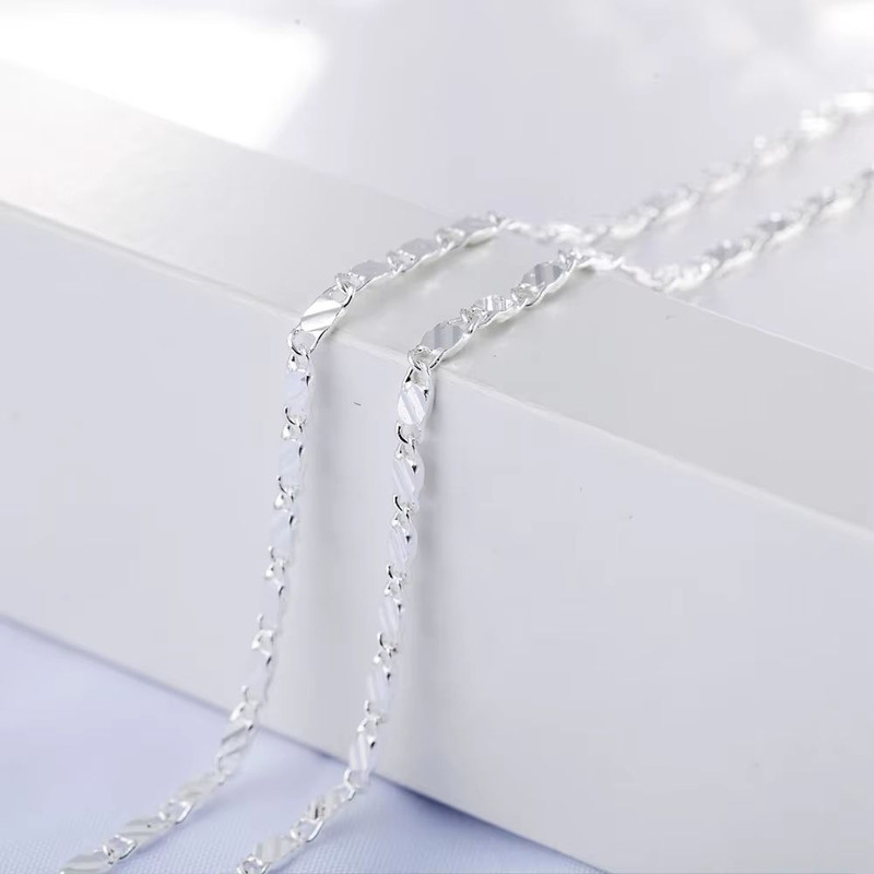 925 Sterling Silver Flat Clavicle Chain Necklace 2mm For Men And Women 2