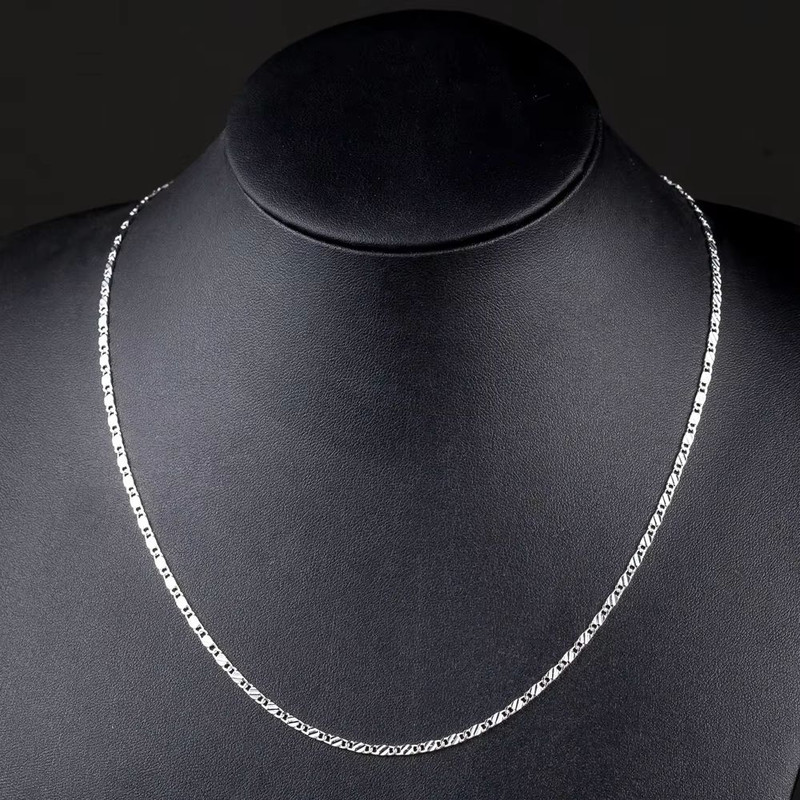 925 Sterling Silver Flat Clavicle Chain Necklace 2mm For Men And Women 5