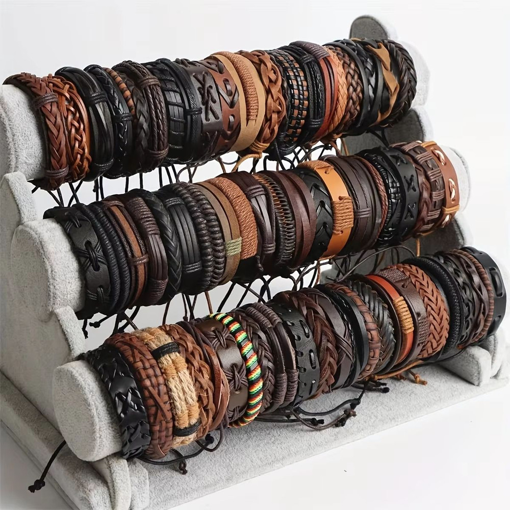 Braided Leather And Beaded Tribal Bracelet Set 20 Pieces For Men And Women 2