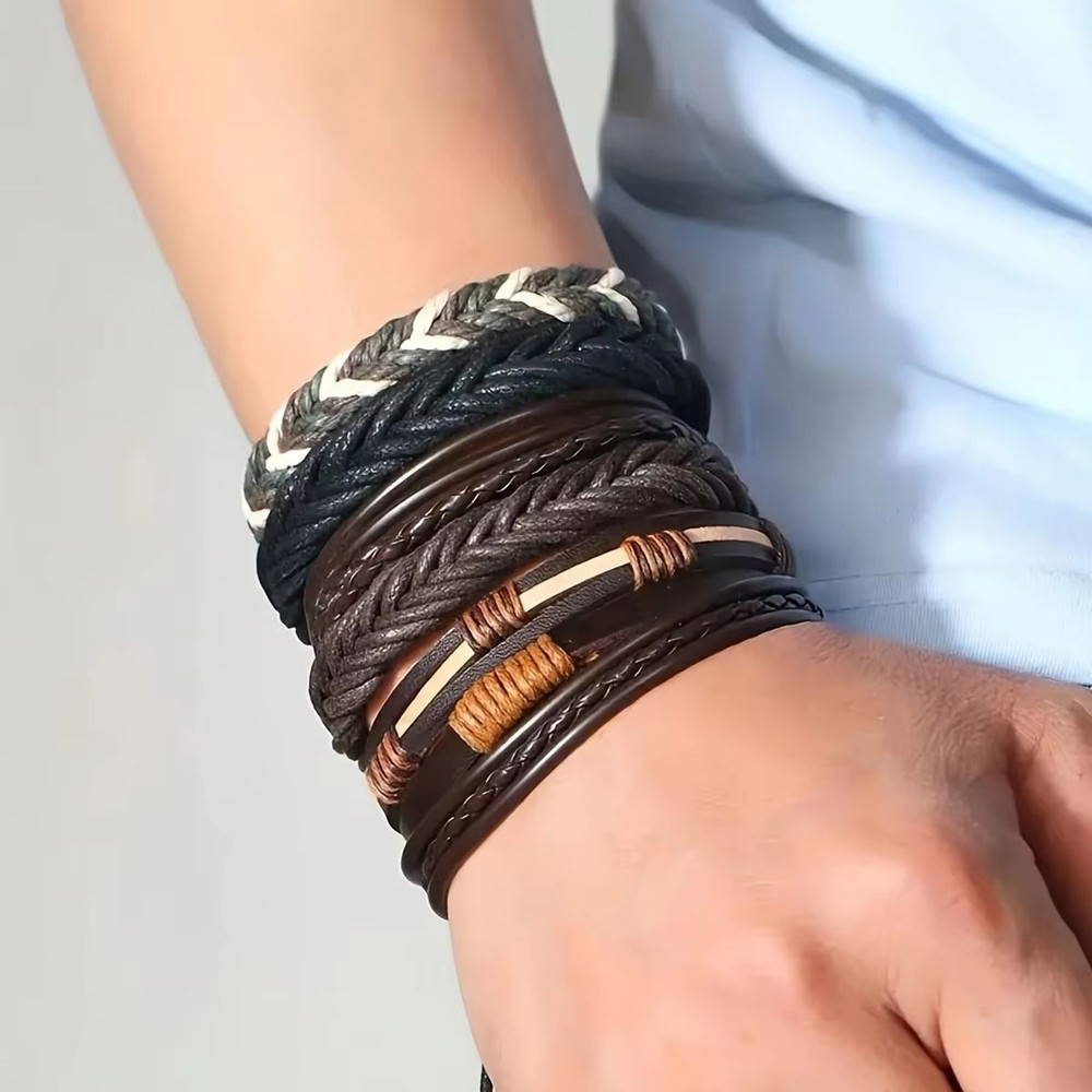 Braided Leather And Beaded Tribal Bracelet Set 20 Pieces For Men And Women 3