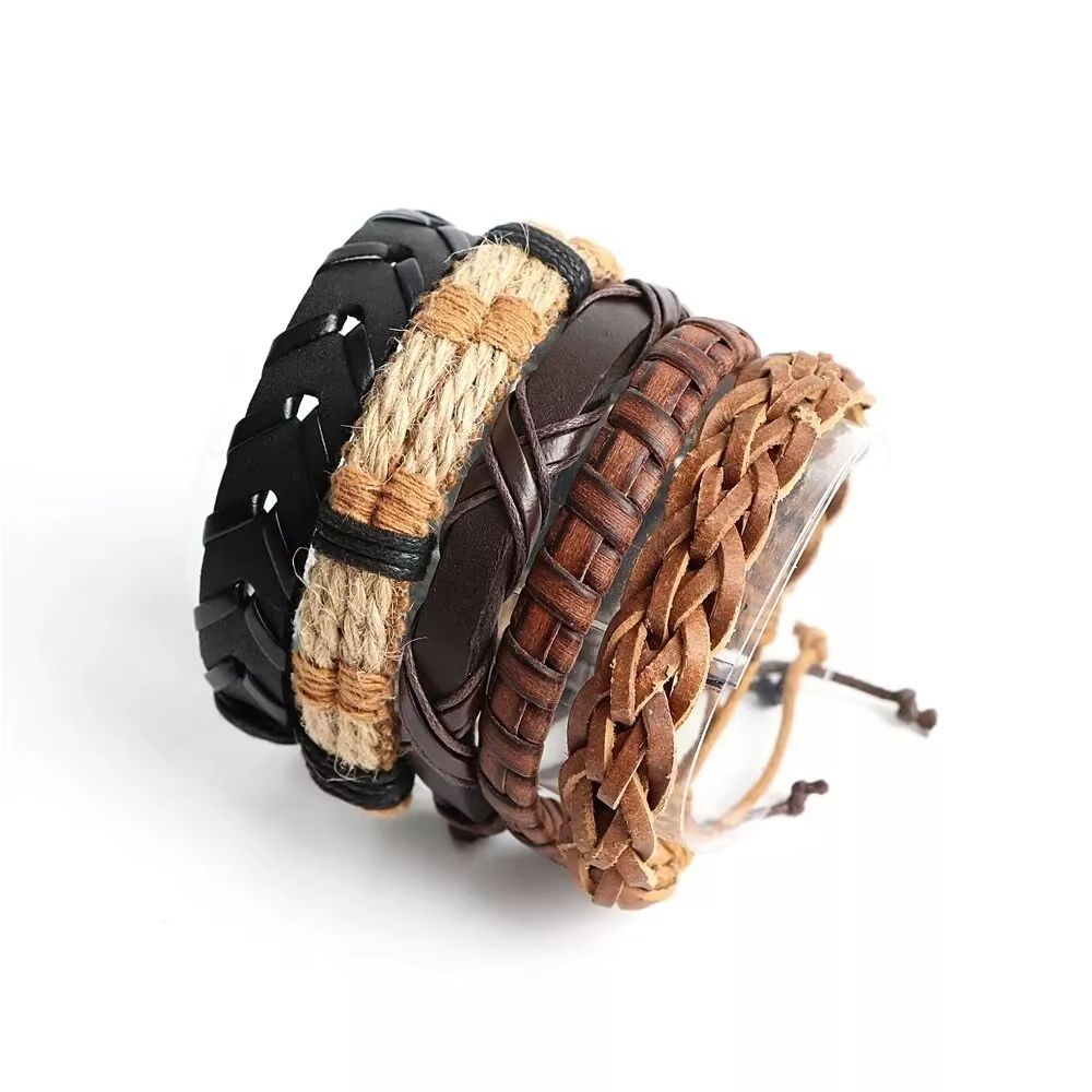 Braided Leather And Beaded Tribal Bracelet Set 20 Pieces For Men And Women 5
