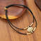 Vintage Oval Metal Faux Leather Necklace Bracelet Set For Women 2
