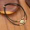 Vintage Oval Metal Faux Leather Necklace Bracelet Set For Women 2