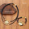 Vintage Oval Metal Faux Leather Necklace Bracelet Set For Women 5