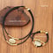 Vintage Oval Metal Faux Leather Necklace Bracelet Set For Women 5