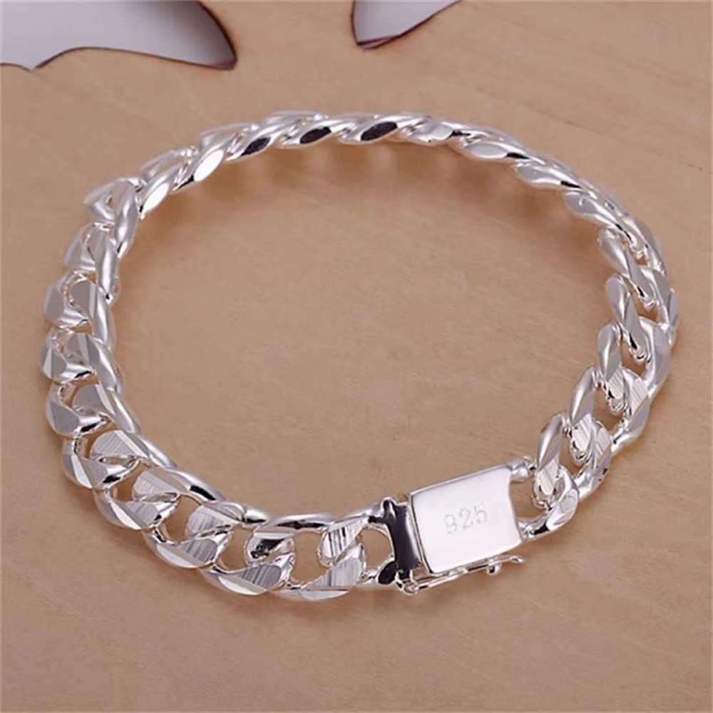 Fine Silver Color Square Gem Bracelet For Men And Women 2