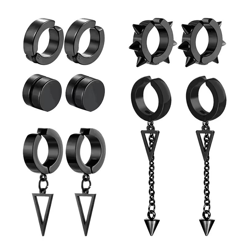 Mens Punk Cross Magnetic Earrings Set Stainless Steel Non Piercing 5 Pairs 0