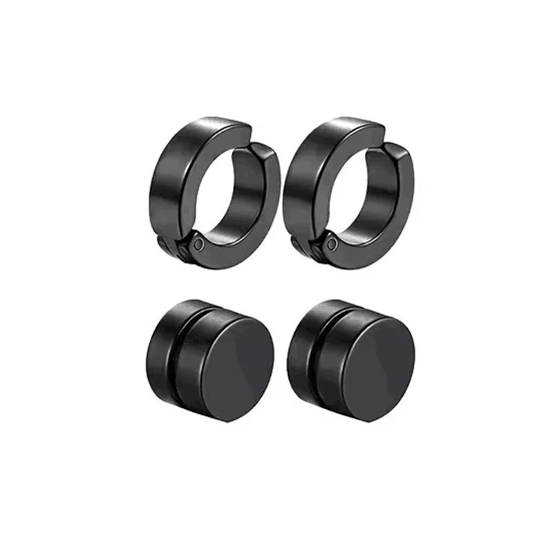 Mens Punk Cross Magnetic Earrings Set Stainless Steel Non Piercing 5 Pairs 6