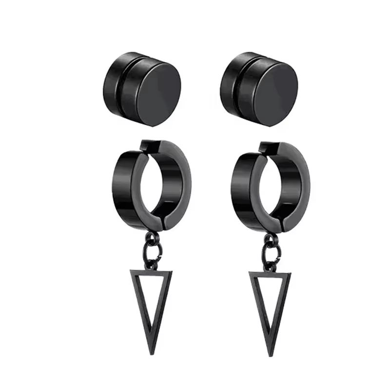 Mens Punk Cross Magnetic Earrings Set Stainless Steel Non Piercing 5 Pairs 7