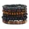 Vintage Braided Leather And Wood Bead Bracelet Set For Men 6 Piece 5