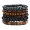 Vintage Braided Leather And Wood Bead Bracelet Set For Men 6 Piece 5