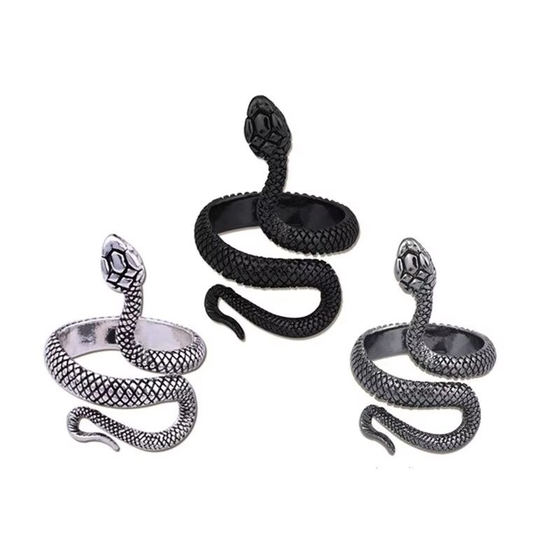 3pcs Snake Ring Set For Men And Women Hip Hop Ring Gothic Rings In Retro Gun Black 0
