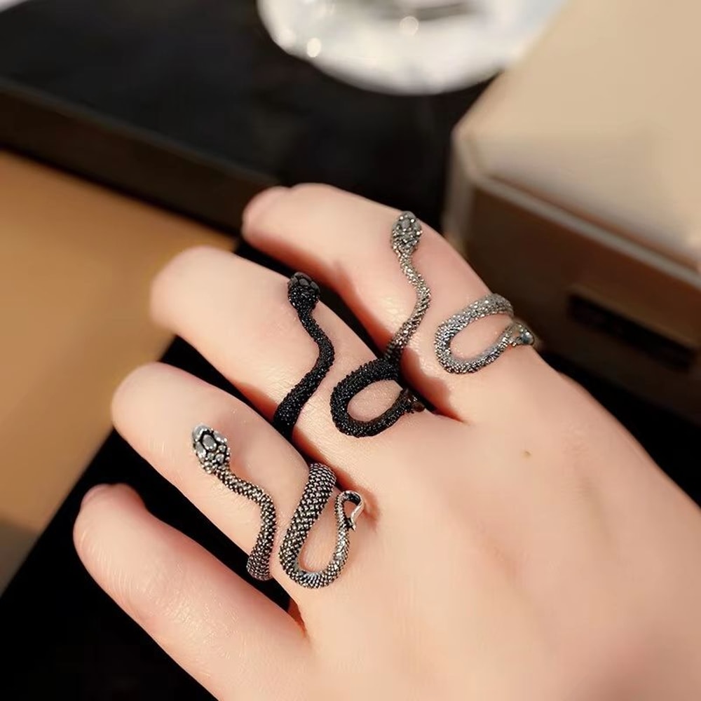 3pcs Snake Ring Set For Men And Women Hip Hop Ring Gothic Rings In Retro Gun Black 2