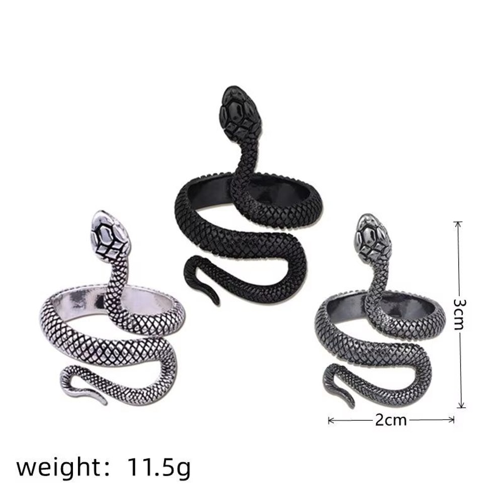 3pcs Snake Ring Set For Men And Women Hip Hop Ring Gothic Rings In Retro Gun Black 5