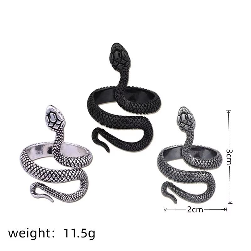 3pcs Snake Ring Set For Men And Women Hip Hop Ring Gothic Rings In Retro Gun Black 5