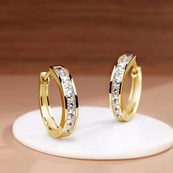 classic hoop earrings with princess square cz for women simple elegant versatile jewelry