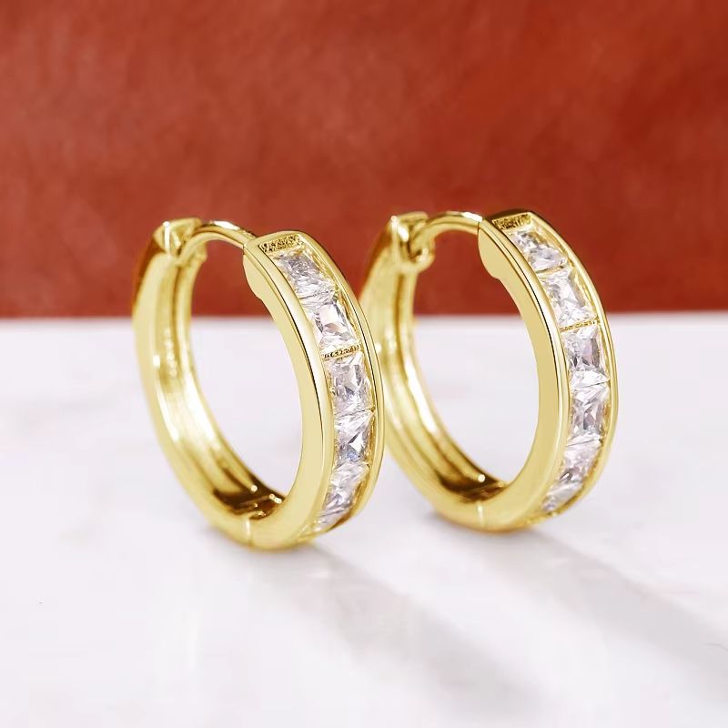 Classic Hoop Earrings With Princess Square CZ For Women Simple Elegant Versatile Jewelry 2