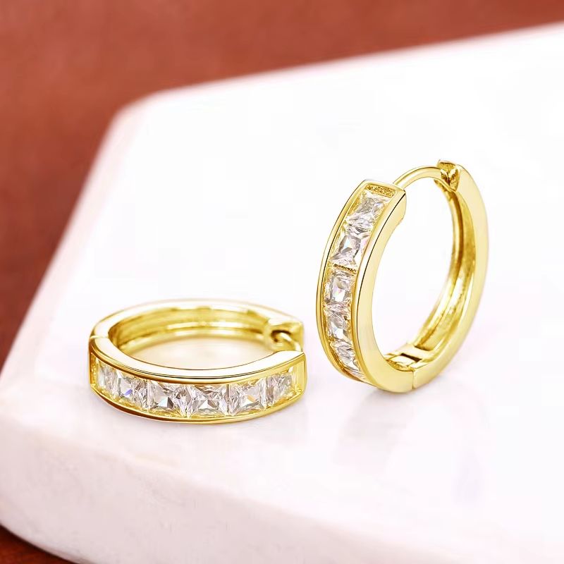 Classic Hoop Earrings With Princess Square CZ For Women Simple Elegant Versatile Jewelry 3