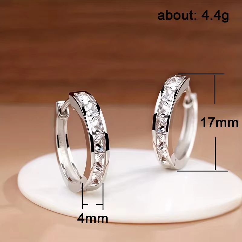 Classic Hoop Earrings With Princess Square CZ For Women Simple Elegant Versatile Jewelry 5
