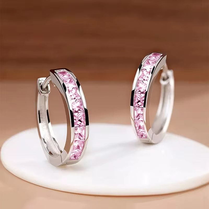 Classic Hoop Earrings With Princess Square CZ For Women Simple Elegant Versatile Jewelry 8