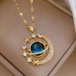 starry dream astronaut planet moon titanium steel necklace for women