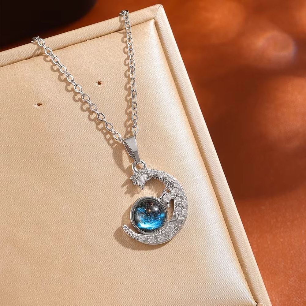 Starry Dream Astronaut Planet Moon Titanium Steel Necklace For Women 10