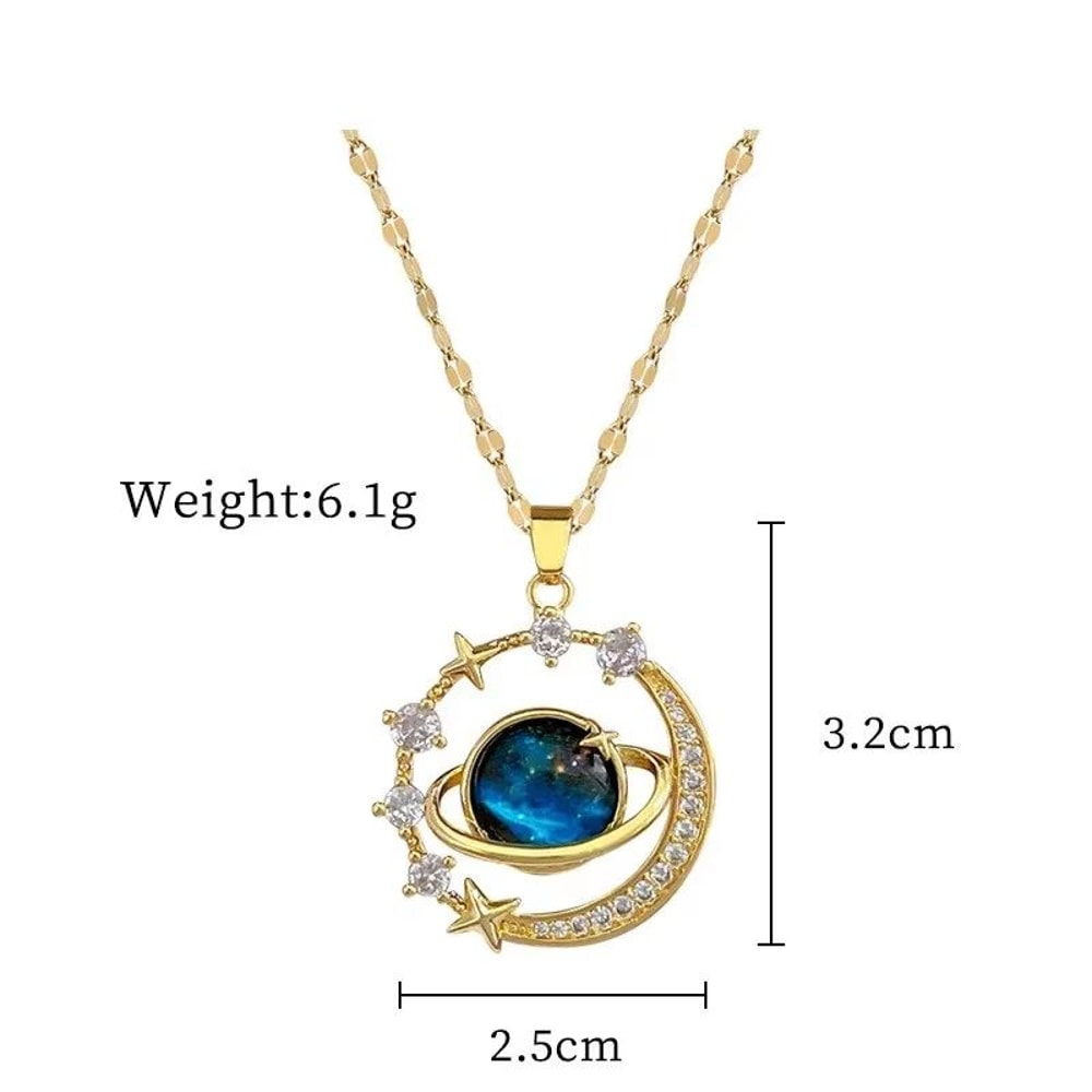 Starry Dream Astronaut Planet Moon Titanium Steel Necklace For Women 5