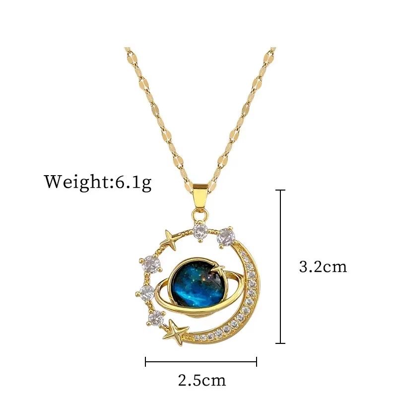 Starry Dream Astronaut Planet Moon Titanium Steel Necklace For Women 5
