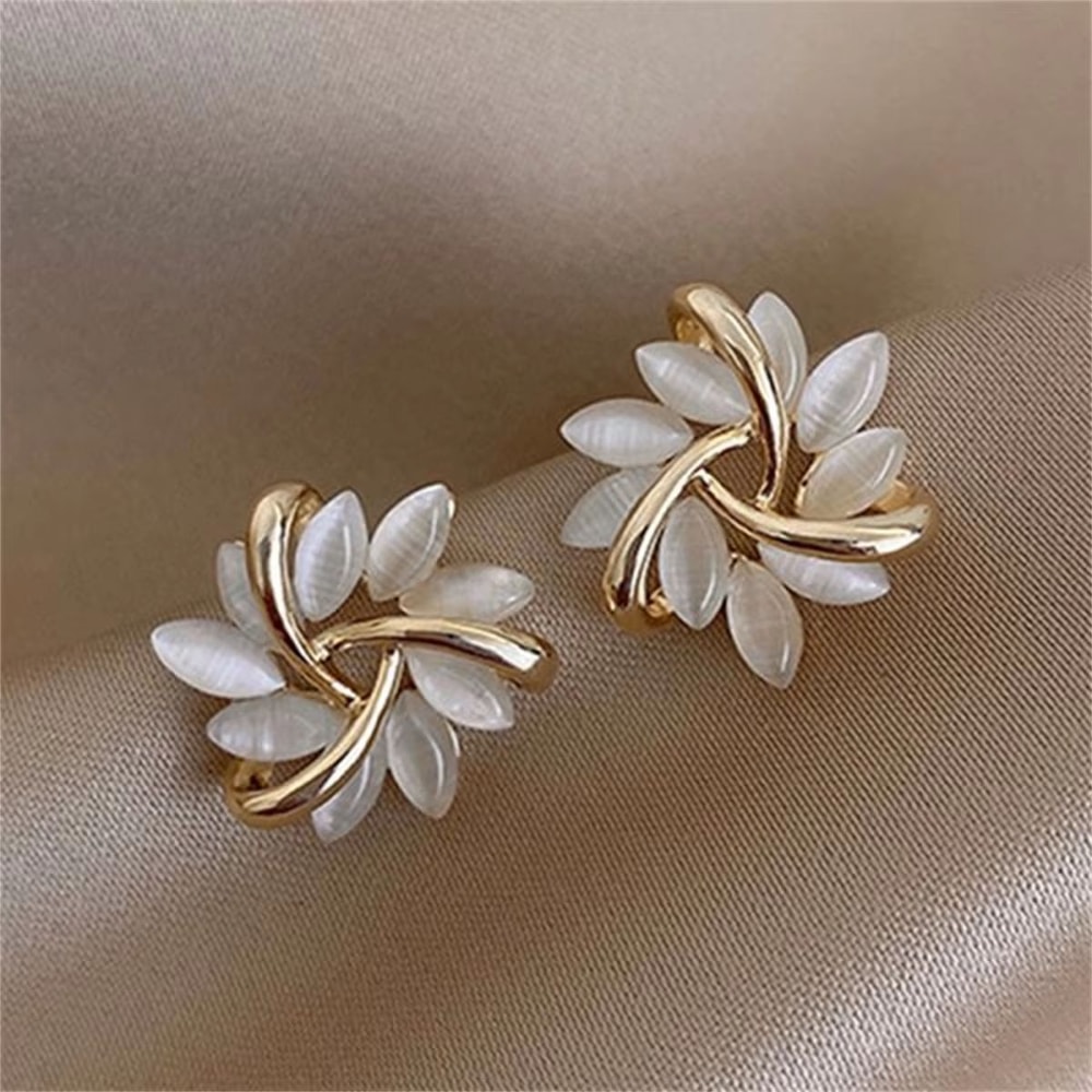 Korean Opal Flower Earrings For Women Crystal Pearl Floral Stud Earrings For Wedding Party 0