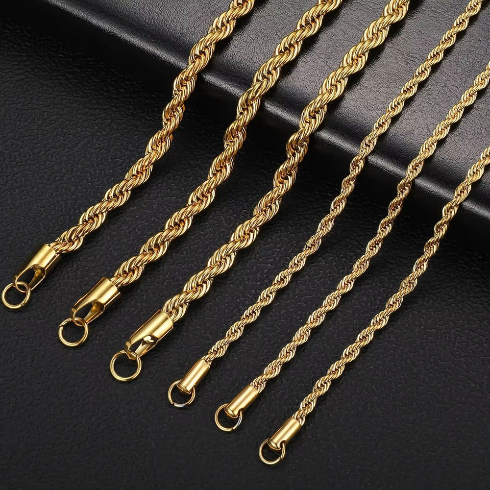 2 To 6mm Gold Rope Chain Necklace Waterproof Stainless Steel Twisted Rope Chain For Men And Women 0