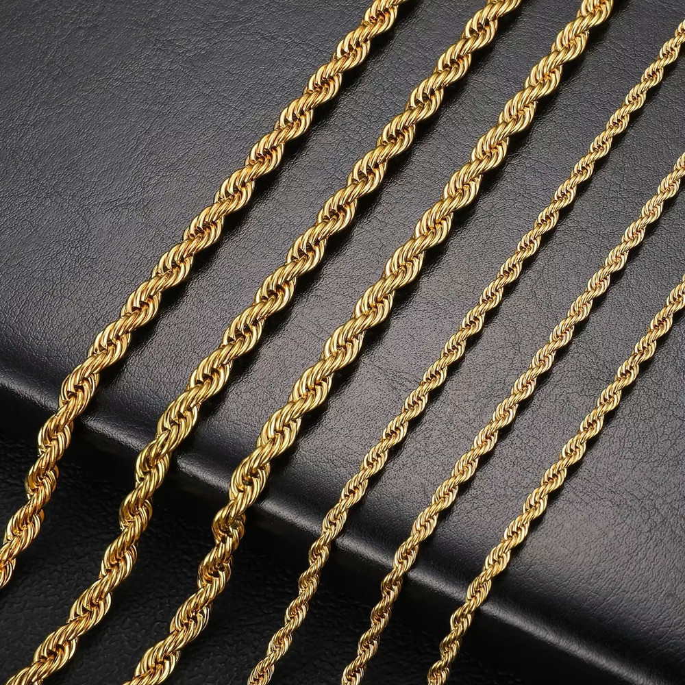 2 To 6mm Gold Rope Chain Necklace Waterproof Stainless Steel Twisted Rope Chain For Men And Women 2