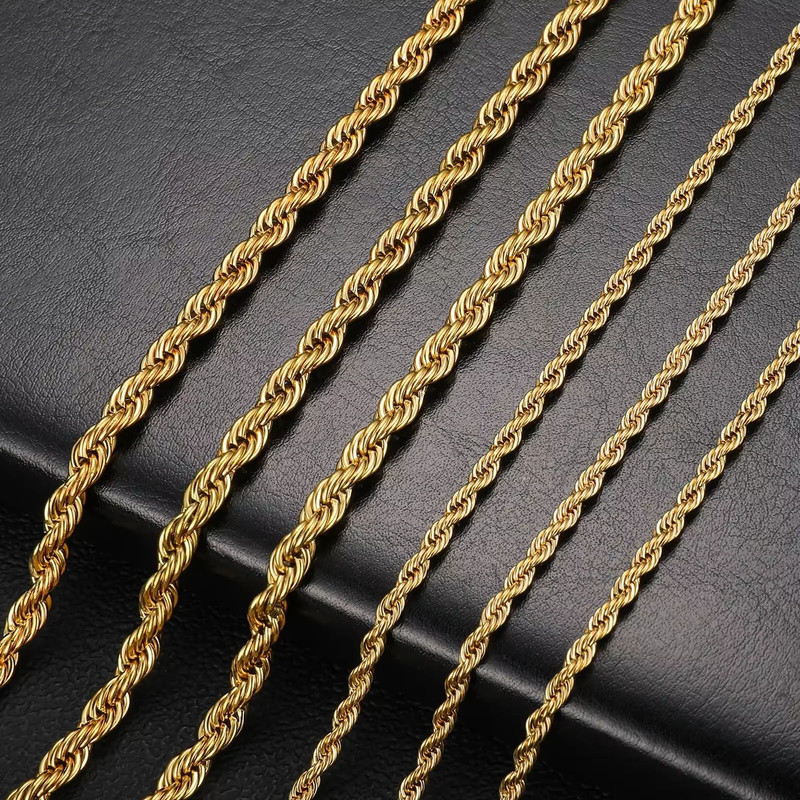 2 To 6mm Gold Rope Chain Necklace Waterproof Stainless Steel Twisted Rope Chain For Men And Women 2