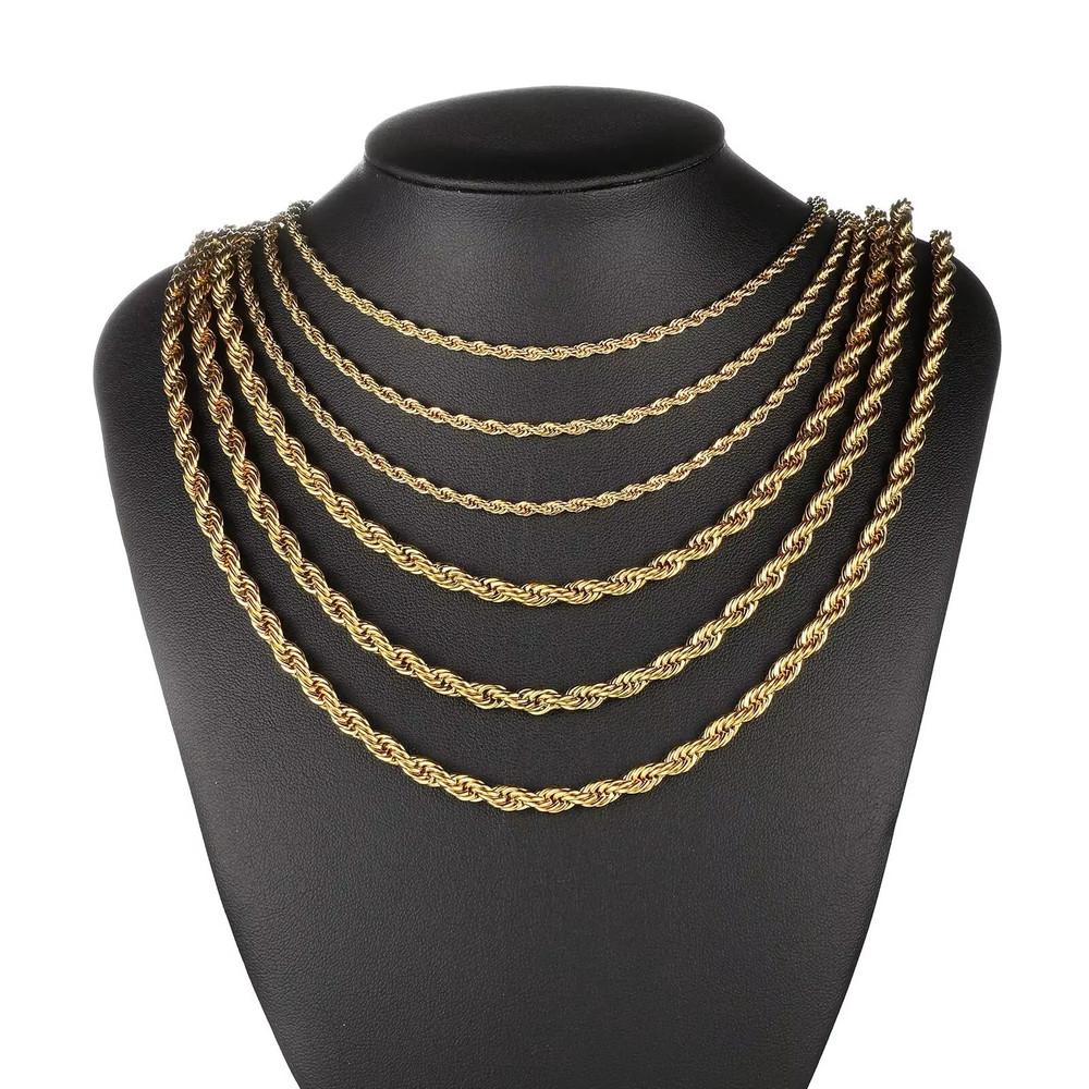 2 To 6mm Gold Rope Chain Necklace Waterproof Stainless Steel Twisted Rope Chain For Men And Women 5