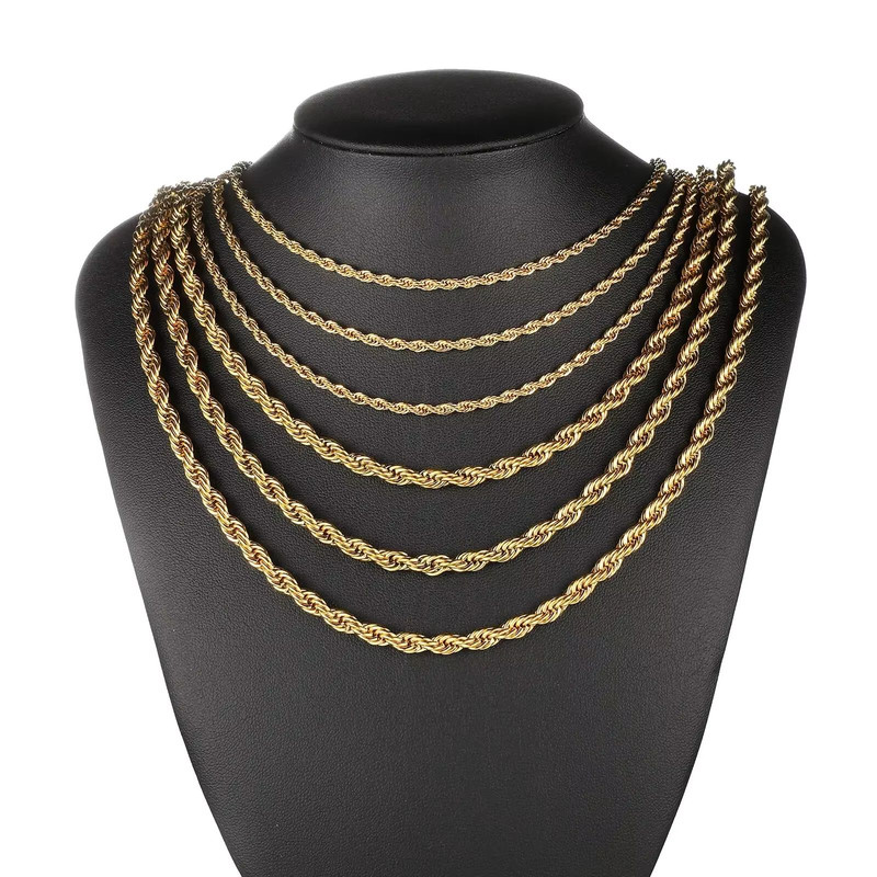 2 To 6mm Gold Rope Chain Necklace Waterproof Stainless Steel Twisted Rope Chain For Men And Women 5