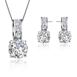 classic bridal jewelry set for women – sterling silver color cubic zirconia necklace & crystal stud earrings