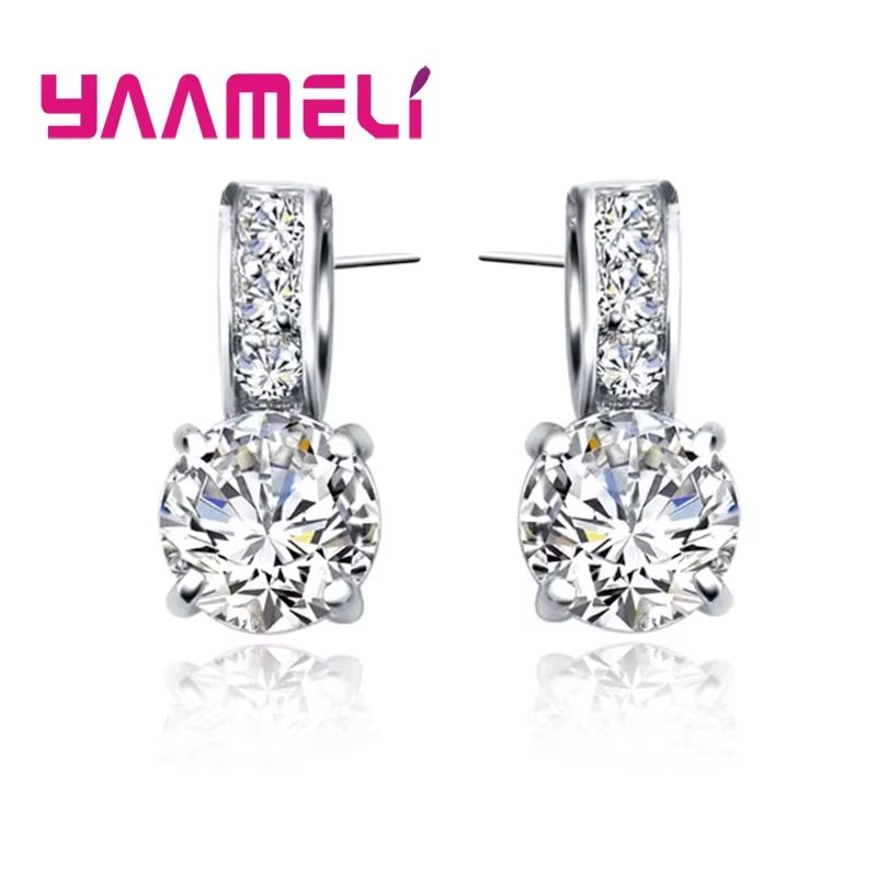 Classic Bridal Jewelry Set For Women Sterling Silver Color Cubic Zirconia Necklace Crystal Stud E 2