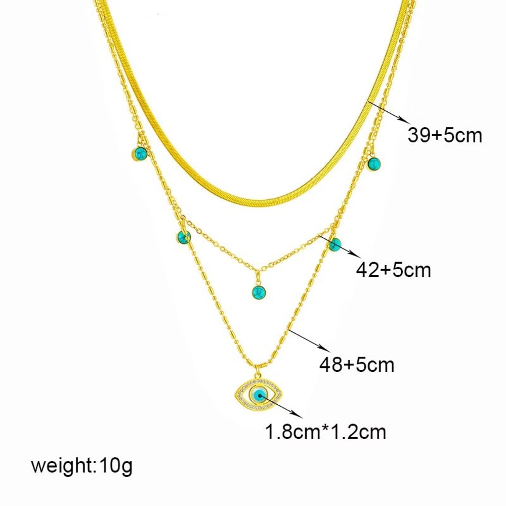 Butterfly Moon Lock Layered Necklace 316L Stainless Steel Choker With Blue Eye Pendant For Women 4