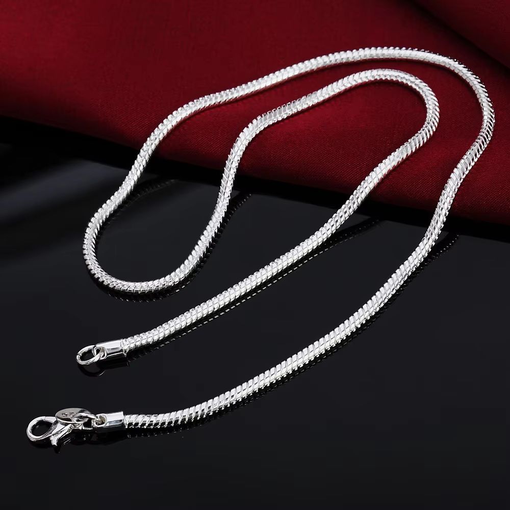 Solid Snake Chain Necklace 4560cm Silver Color 1mm 2mm 3mm Unisex Pendant Necklace Chain 2