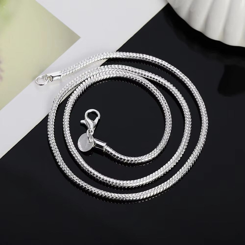 Solid Snake Chain Necklace 4560cm Silver Color 1mm 2mm 3mm Unisex Pendant Necklace Chain 4