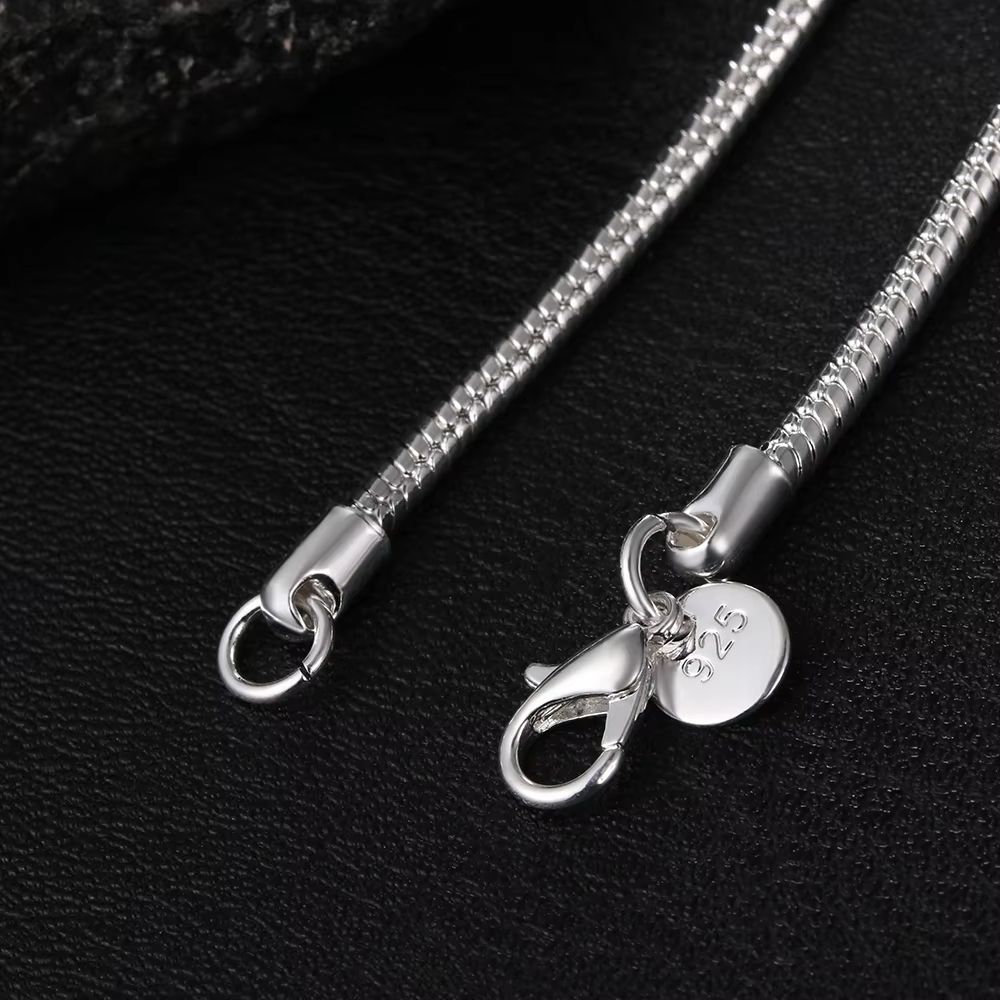Solid Snake Chain Necklace 4560cm Silver Color 1mm 2mm 3mm Unisex Pendant Necklace Chain 5